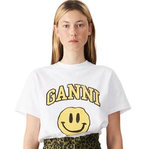 GANNI basic cotton jersey t-shirt, smiley yellow, size L